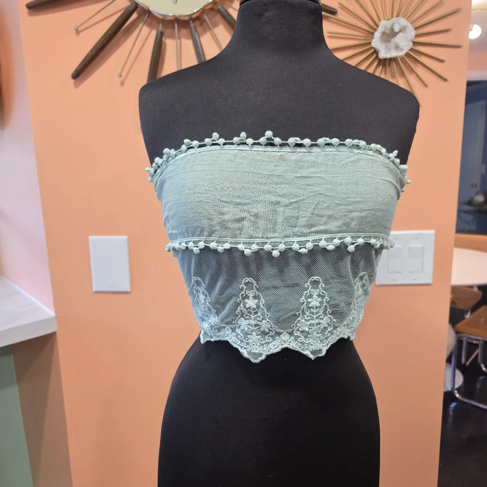 Hippie Scarf Bohemian Mint Vintage Y2K Light Blue Lace Boho Chic Festival
